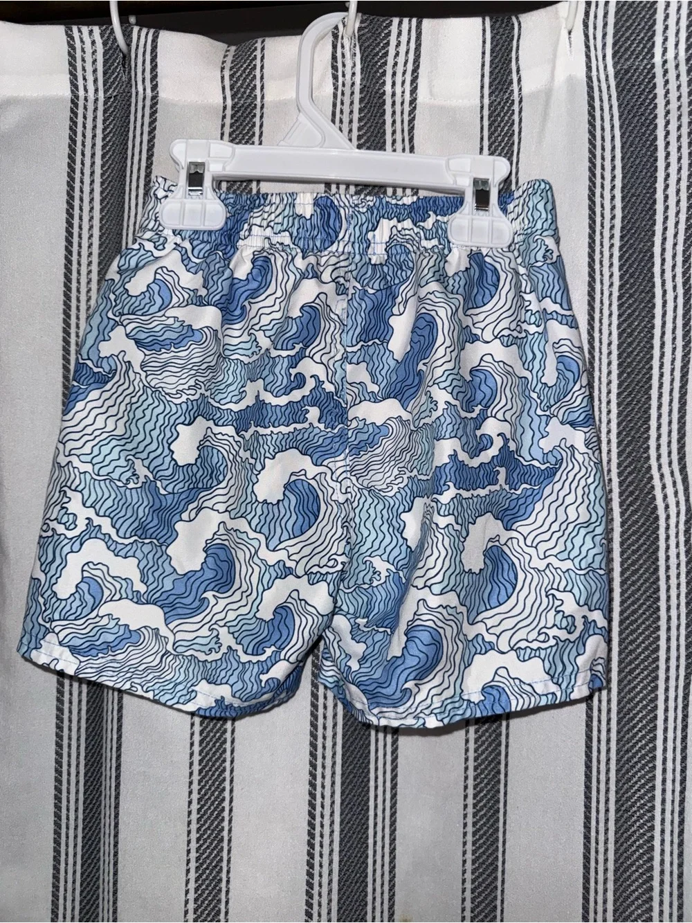 Kids Blue Wave-Print Swim Trunks - Elastic Waist